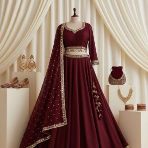 kastanienbraune seide lehenga choli traditionelles indisches crop top twist braut & festliches outfit (spezialanfertigung)